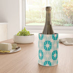 Mid Century Modern Atomic Stars Light Pastel Teal and Cream Retro Checkered Starburst Pattern Wine Chiller Gallery Image 4