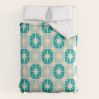 Mid Century Modern Atomic Stars Light Pastel Teal and Cream Retro Checkered Starburst Pattern Comforter Gallery Image 6