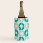 Mid Century Modern Atomic Stars Light Pastel Teal and Cream Retro Checkered Starburst Pattern Wine Chiller Gallery Image 1