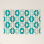 Mid Century Modern Atomic Stars Light Pastel Teal and Cream Retro Checkered Starburst Pattern Welcome Mat Gallery Image 1