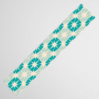 Mid Century Modern Atomic Stars Light Pastel Teal and Cream Retro Checkered Starburst Pattern Table Runner Gallery Image 3