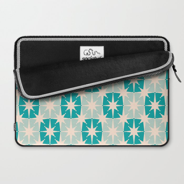 Mid Century Modern Atomic Stars Light Pastel Teal and Cream Retro Checkered Starburst Pattern Laptop Sleeve Gallery Image 2