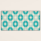 Mid Century Modern Atomic Stars Light Pastel Teal and Cream Retro Checkered Starburst Pattern Desk Mat Gallery Image 3