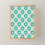 Mid Century Modern Atomic Stars Light Pastel Teal and Cream Retro Checkered Starburst Pattern Mini Art Print Gallery Image 1