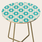 Mid Century Modern Atomic Stars Light Pastel Teal and Cream Retro Checkered Starburst Pattern Side Table Gallery Image 2