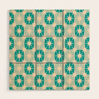 Mid Century Modern Atomic Stars Light Pastel Teal and Cream Retro Checkered Starburst Pattern Wood Wall Art Gallery Image 1