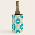Mid Century Modern Atomic Stars Light Pastel Teal and Cream Retro Checkered Starburst Pattern Wine Chiller Gallery Image 2