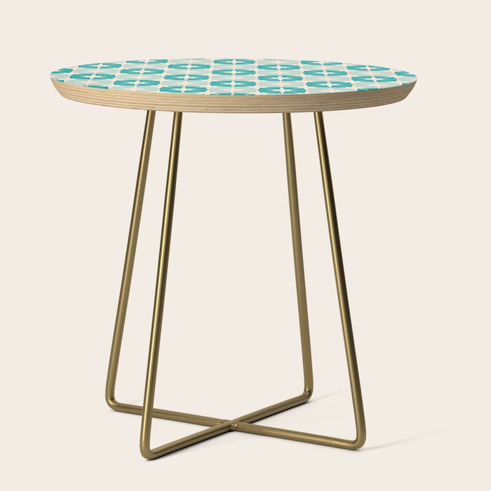 Mid Century Modern Atomic Stars Light Pastel Teal and Cream Retro Checkered Starburst Pattern Side Table Gallery Image 1