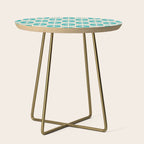 Mid Century Modern Atomic Stars Light Pastel Teal and Cream Retro Checkered Starburst Pattern Side Table Gallery Image 1
