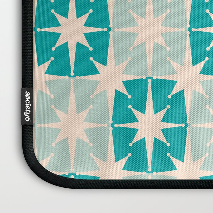 Mid Century Modern Atomic Stars Light Pastel Teal and Cream Retro Checkered Starburst Pattern Laptop Sleeve Gallery Image 3