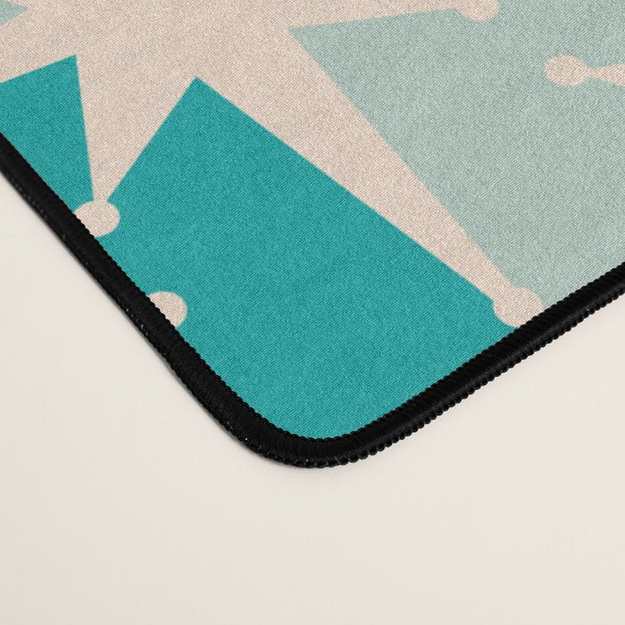 Mid Century Modern Atomic Stars Light Pastel Teal and Cream Retro Checkered Starburst Pattern Desk Mat Gallery Image 4