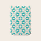 Mid Century Modern Atomic Stars Light Pastel Teal and Cream Retro Checkered Starburst Pattern Bath Mat Gallery Image 1
