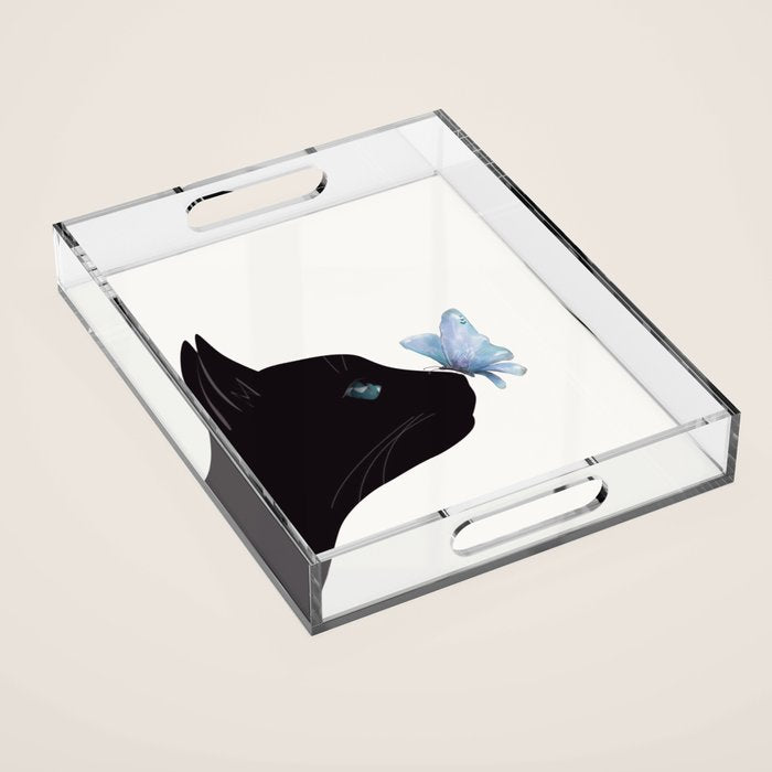 Cat and Butterfly Acrylic Tray Gallery Image 1