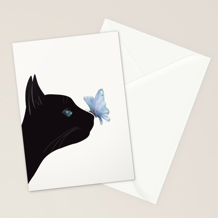 Cat and Butterfly Stationery Card Gallery Image 2
