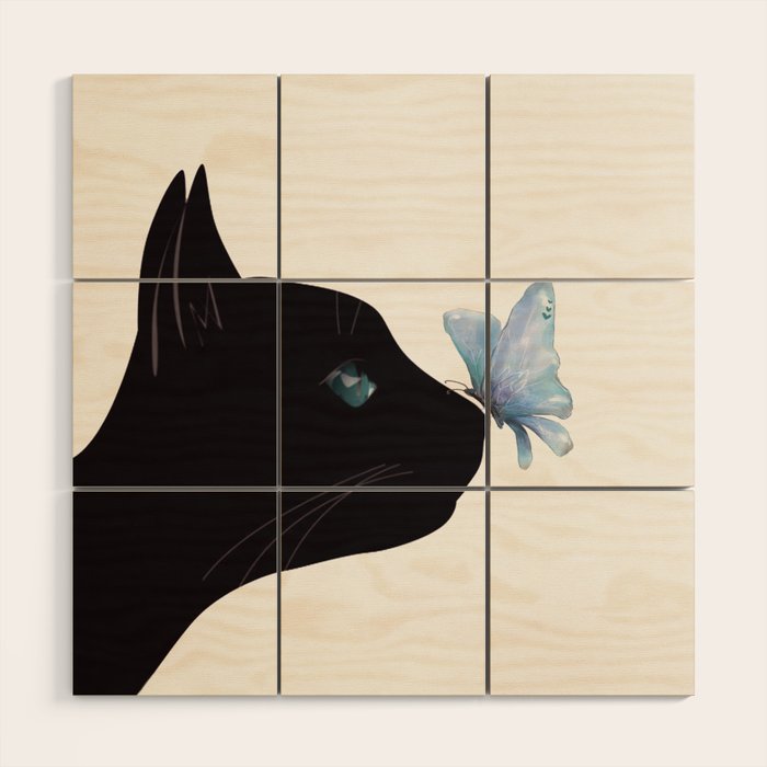 Cat and Butterfly Wood Wall Art Gallery Image 1