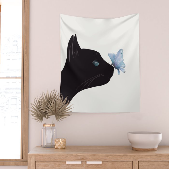 Cat and Butterfly Wall Tapestry Gallery Image 2