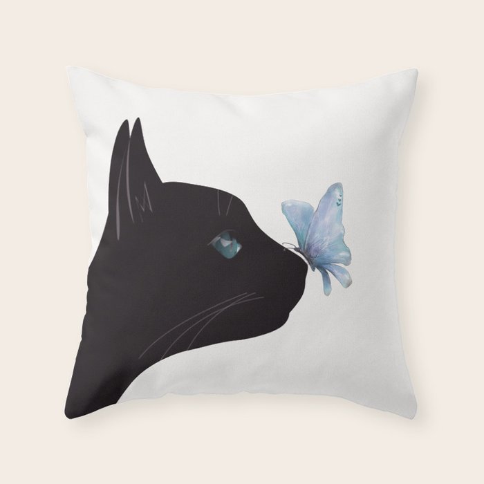 Cat and Butterfly Throw Pillow Gallery Image 6