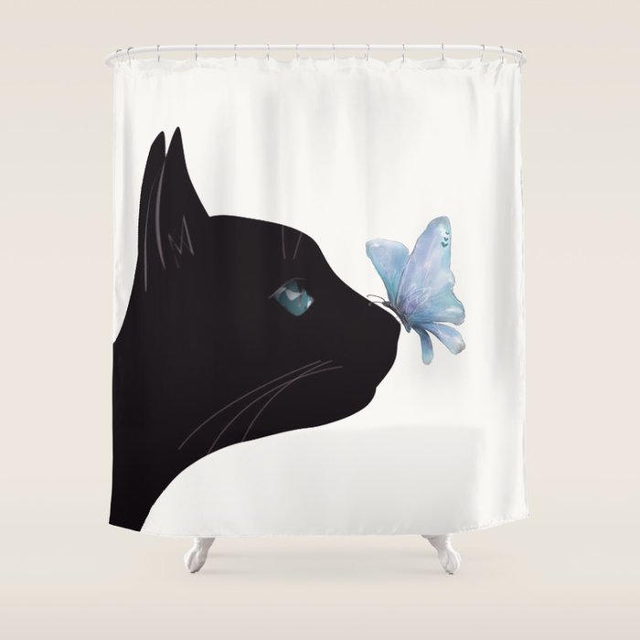 Cat and Butterfly Shower Curtain Gallery Image 1