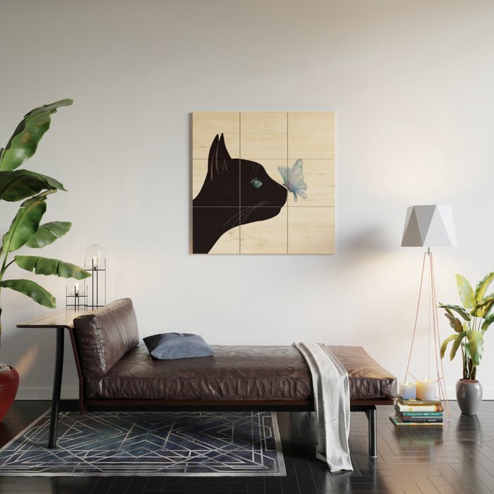 Cat and Butterfly Wood Wall Art Gallery Image 2