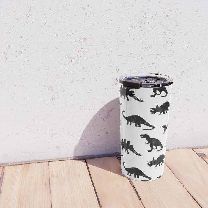 Black + White Dinosaurs Travel Mug Gallery Image 4