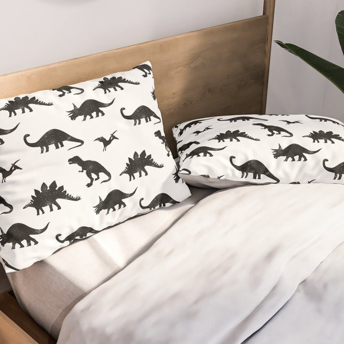 Black + White Dinosaurs Pillow Sham Gallery Image 2