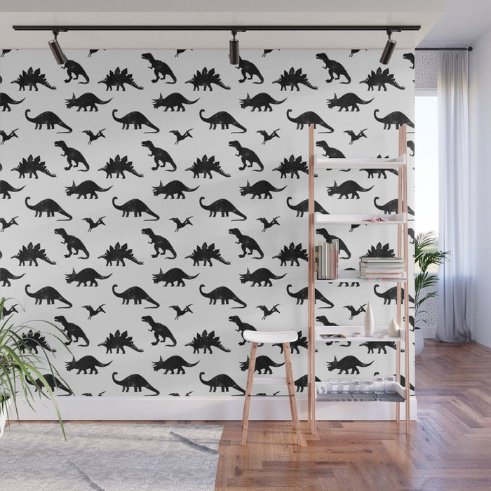 Black + White Dinosaurs Wall Mural Gallery Image 1