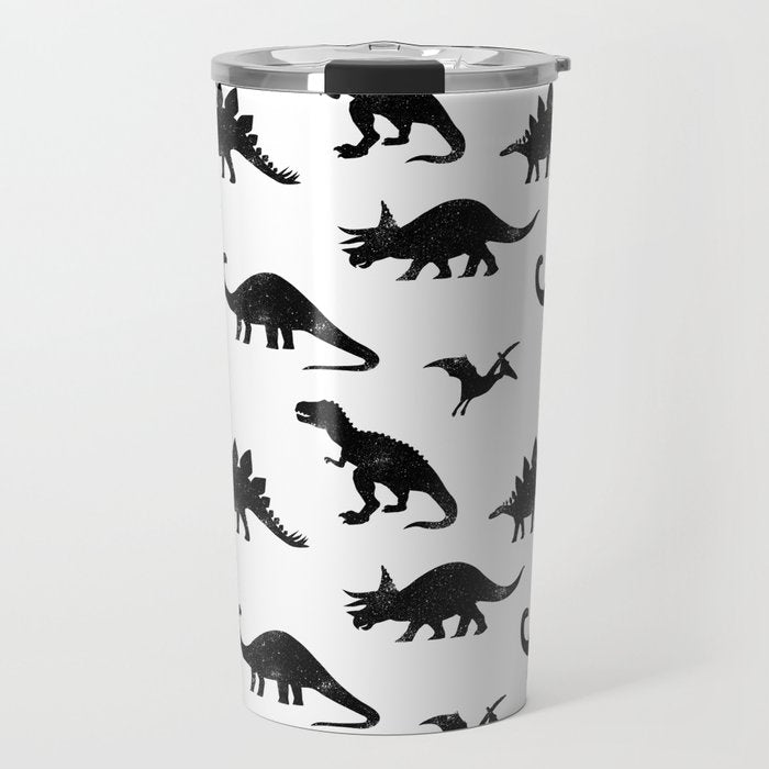 Black + White Dinosaurs Travel Mug Gallery Image 1