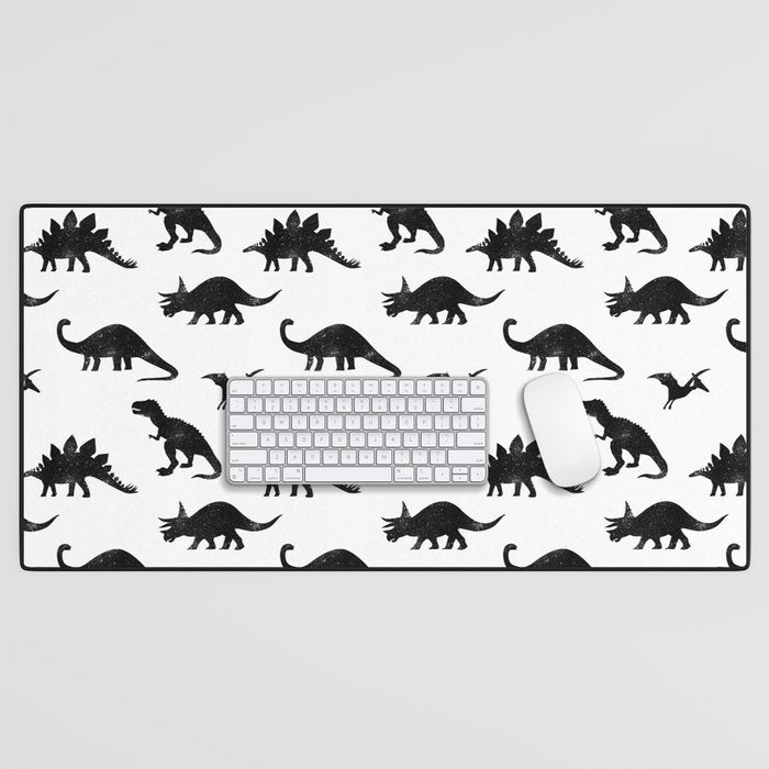 Black + White Dinosaurs Desk Mat Gallery Image 1