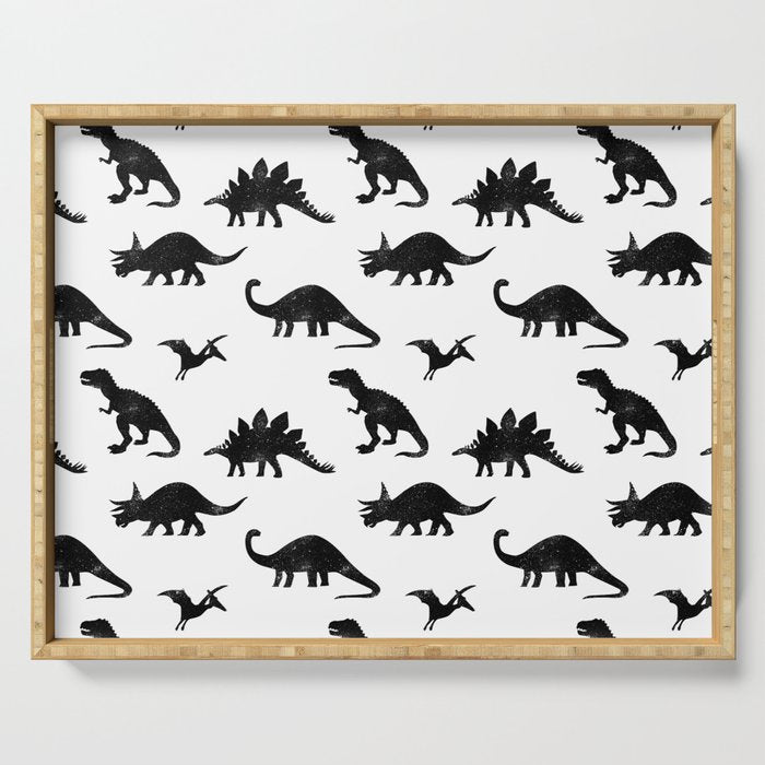 Black + White Dinosaurs Serving Tray Gallery Image 1