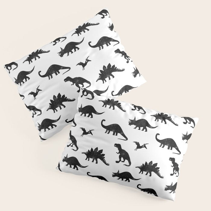 Black + White Dinosaurs Pillow Sham Gallery Image 3