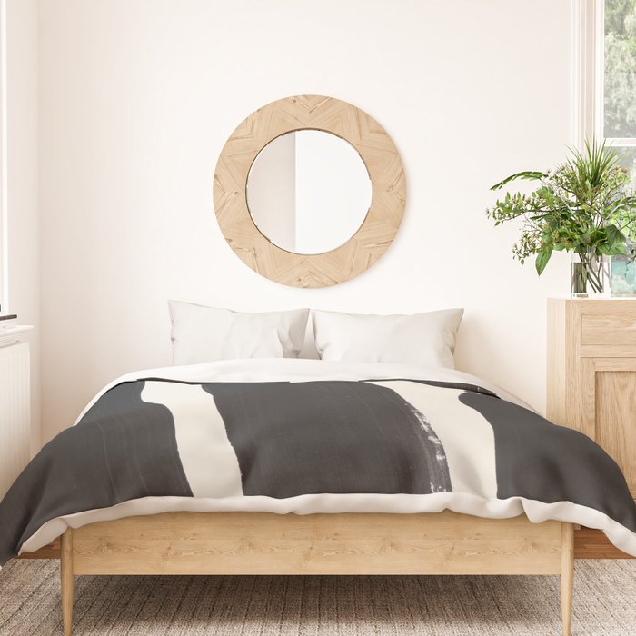 Mid Century Modern Minimalist Abstract Art Brush Strokes Black & White Ink Art Ancient Stripes Duvet Cover Gallery Image 3