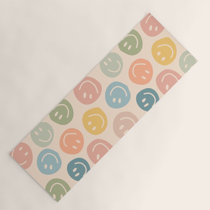 Colorful Smiley Faces Beige Pattern Yoga Mat Gallery Image 1