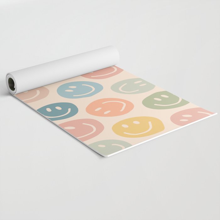 Colorful Smiley Faces Beige Pattern Yoga Mat Gallery Image 2