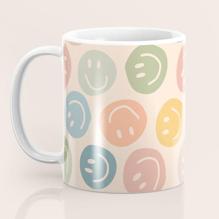 Colorful Smiley Faces Beige Pattern Coffee Mug Gallery Image 3