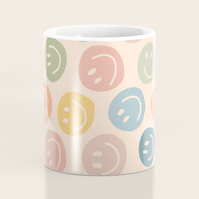 Colorful Smiley Faces Beige Pattern Coffee Mug Gallery Image 4