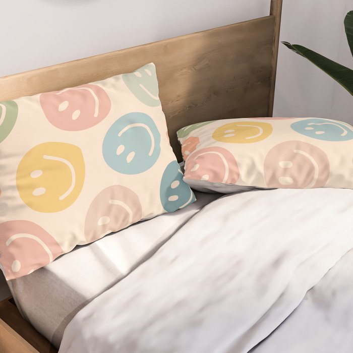 Colorful Smiley Faces Beige Pattern Pillow Sham Gallery Image 2