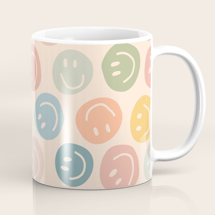 Colorful Smiley Faces Beige Pattern Coffee Mug Gallery Image 1