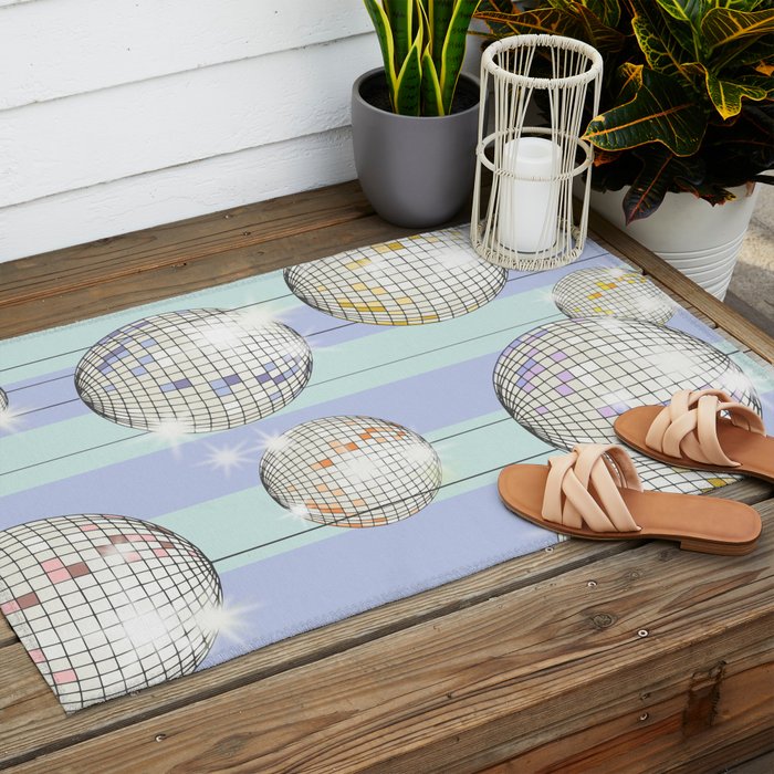 Striped Party Disco Ball Mint Outdoor Rug Gallery Image 2