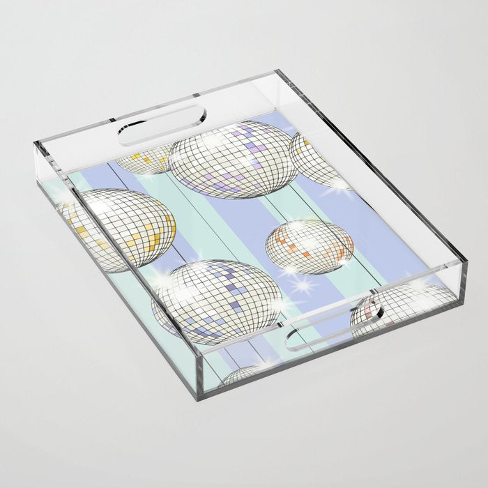 Striped Party Disco Ball Mint Acrylic Tray Gallery Image 1