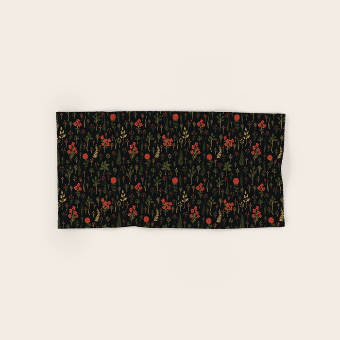Green, Red-Orange, and Black Floral/Botanical Print Towels Gallery Image 1