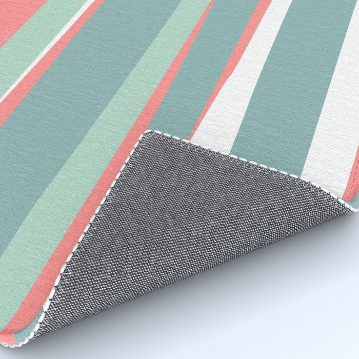 Festive, Abstract, Colorful Stripes, Coral and Teal Green Rug Gallery Image 4