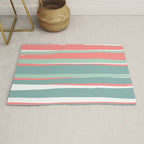 Festive, Abstract, Colorful Stripes, Coral and Teal Green Rug Gallery Image 1