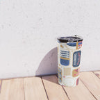Vintage canned sardines // white background peacock teal and mandy red cans  Travel Mug Gallery Image 4