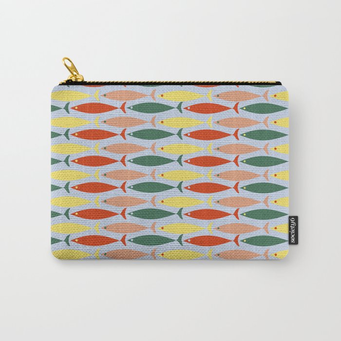 Coastal Fish Stripes Retro Pattern in Red Green Yellow Baby Blue Carry All Pouch Gallery Image 1