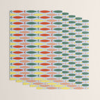 Coastal Fish Stripes Retro Pattern in Red Green Yellow Baby Blue Wrapping Paper Gallery Image 3