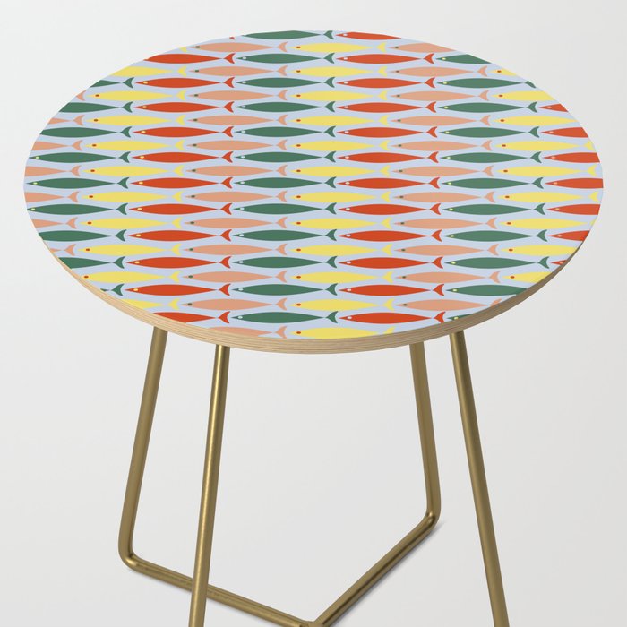 Coastal Fish Stripes Retro Pattern in Red Green Yellow Baby Blue Side Table Gallery Image 2