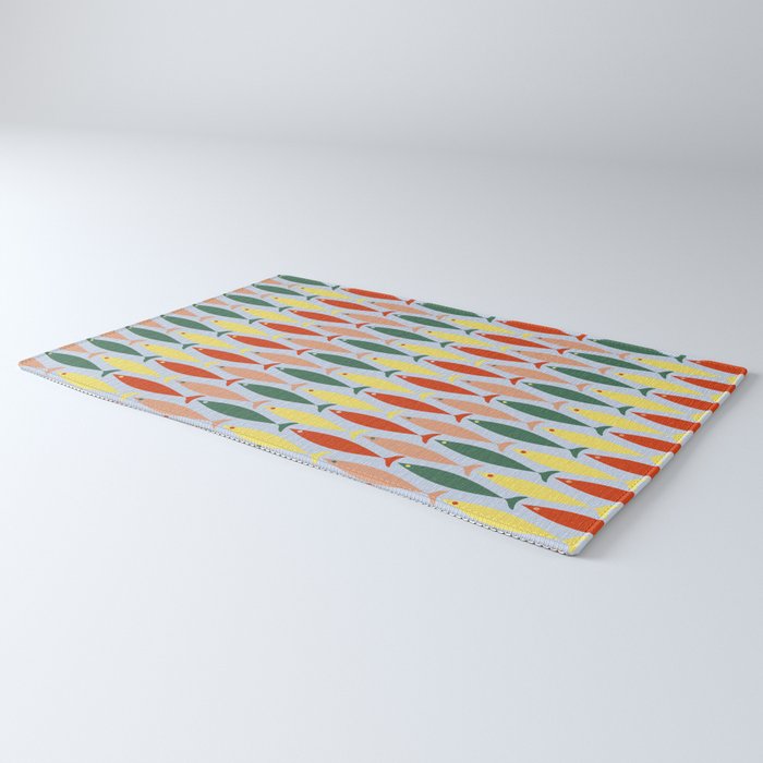 Coastal Fish Stripes Retro Pattern in Red Green Yellow Baby Blue Rug Gallery Image 3