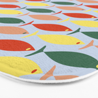 Coastal Fish Stripes Retro Pattern in Red Green Yellow Baby Blue Bath Mat Gallery Image 3
