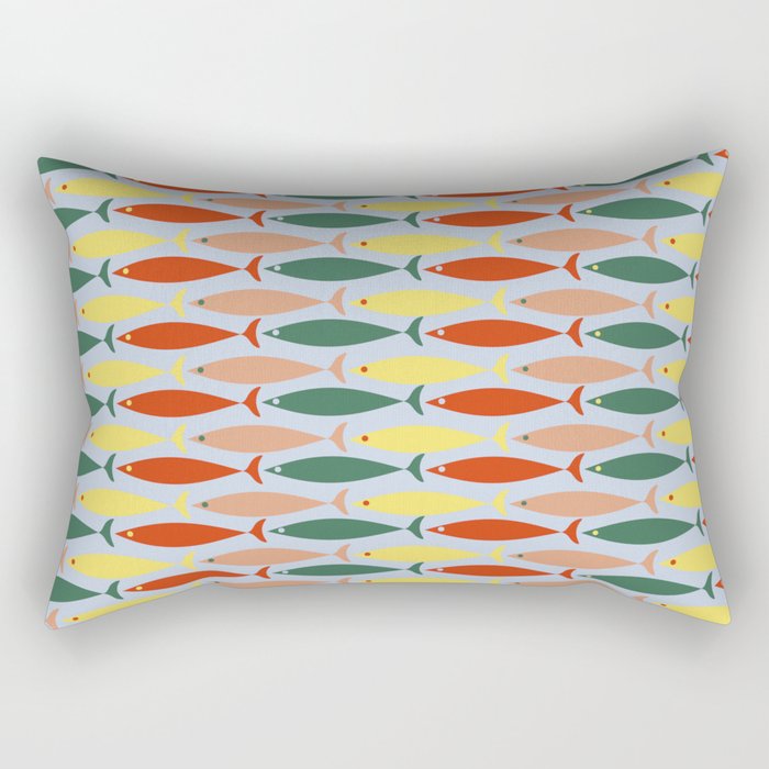 Coastal Fish Stripes Retro Pattern in Red Green Yellow Baby Blue Rectangular Pillow Gallery Image 2