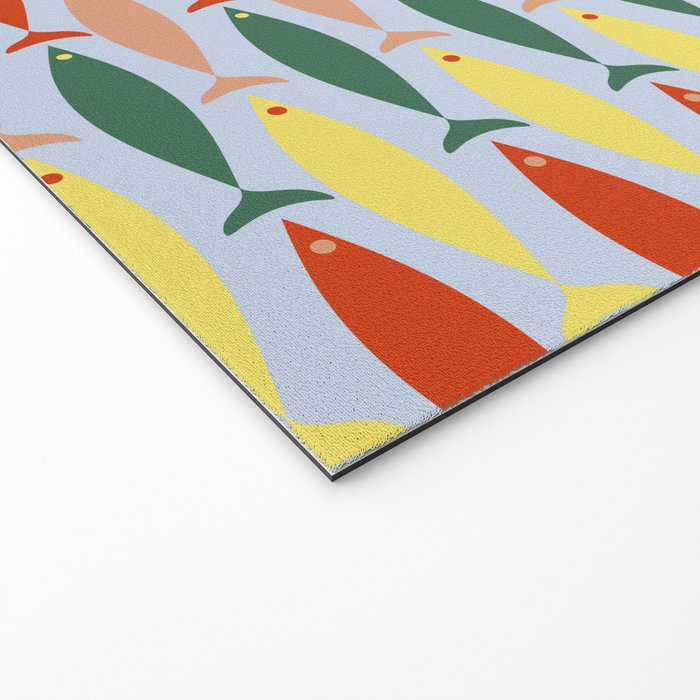 Coastal Fish Stripes Retro Pattern in Red Green Yellow Baby Blue Welcome Mat Gallery Image 2